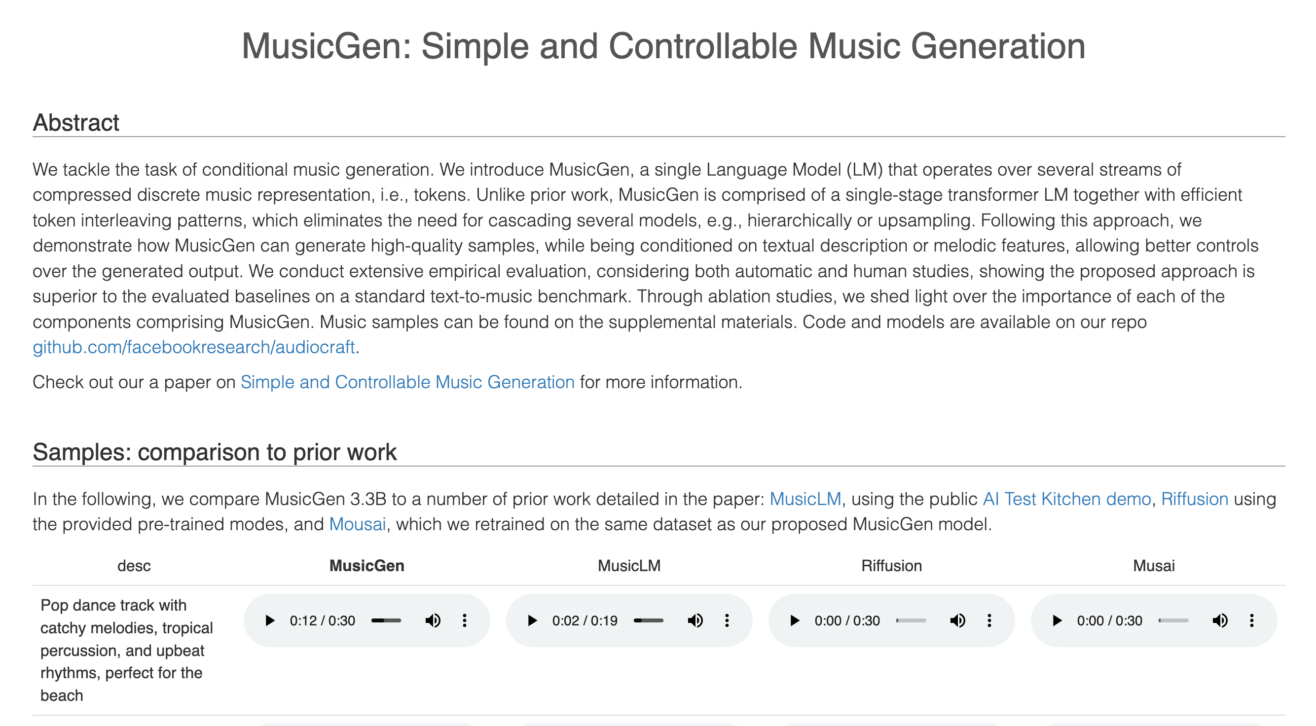 Facebook's MusicGen Allows for Simple and Controllable Music Generation with a Single Language Model